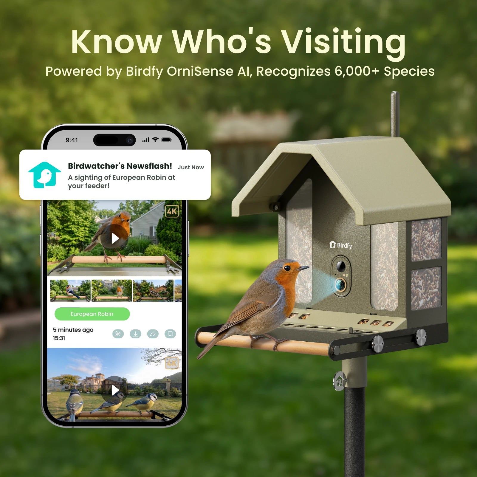 Birdfy Feeder Metal 2 - Mangeoire Métallique Anti‑Rongement 4K Pour Oiseaux