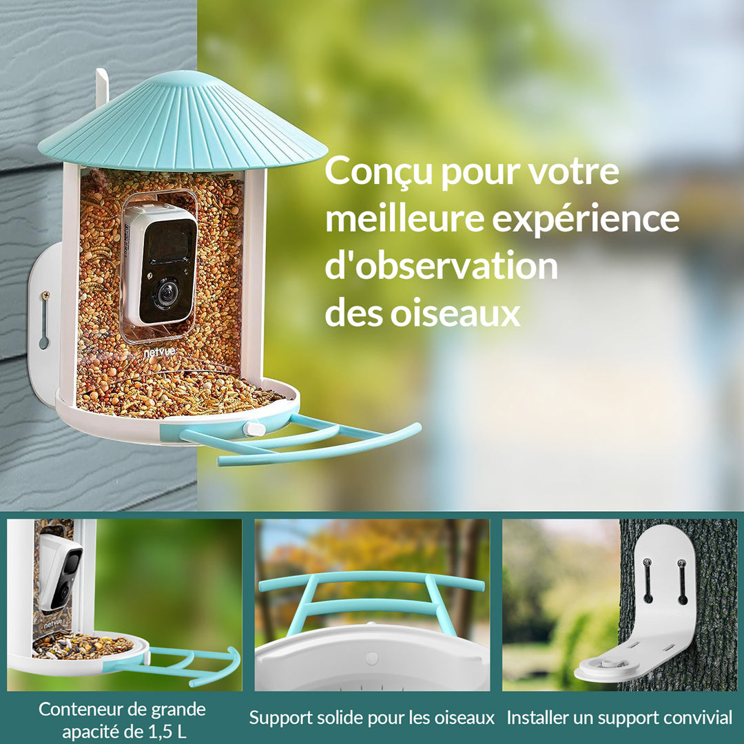 Mangeoire à Oiseaux avec Caméra et Panneaux Solaires, IA en Option